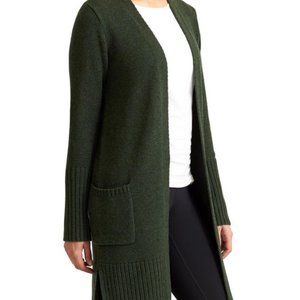 Athleta Passage Olive Green Merino Wool Open Long Sweater Coat Size XXS